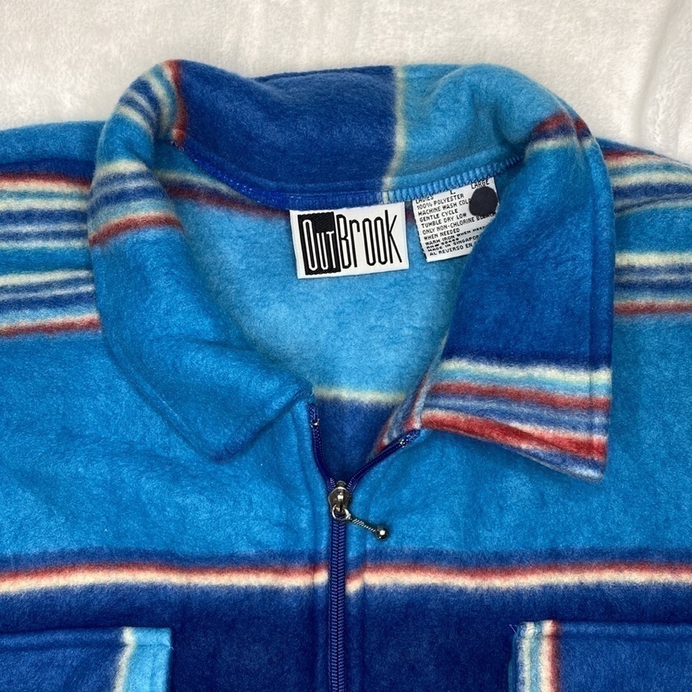 VINTAGE Out Brook Western Stripe Print Fleece Button-up Size Large - Picture 7 of 16